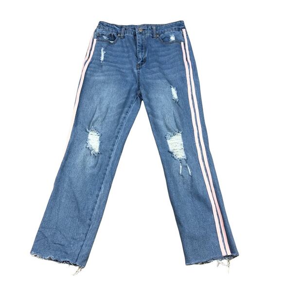 WILD FABLE Pink Retro Striped High Rise Kick Flare Denim Jeans Distressed - Picture 1 of 8